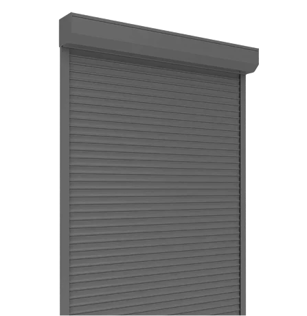 Grauer Vorbaurollladen mit geschlossenem Behang als Beispiel für nachrüstbare Rollladensysteme.