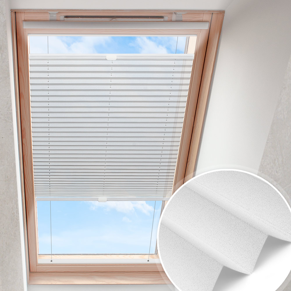 Dachfensterplissee Silberweiß | verdunkelnd Dachfensterplissee Silberweiß | verdunkelnd